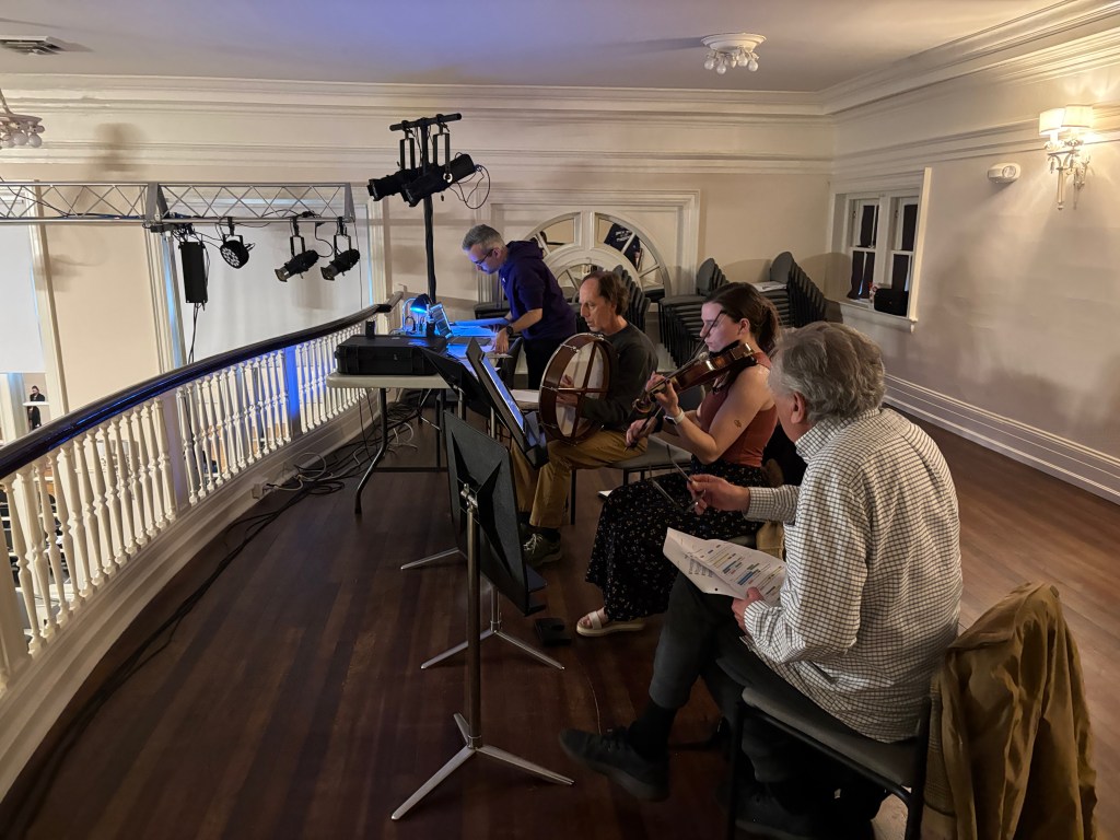 Musicians warm up during rehearsal of "Banshee," opening May 1 at the WCR Center for the Arts in Reading, Pa.